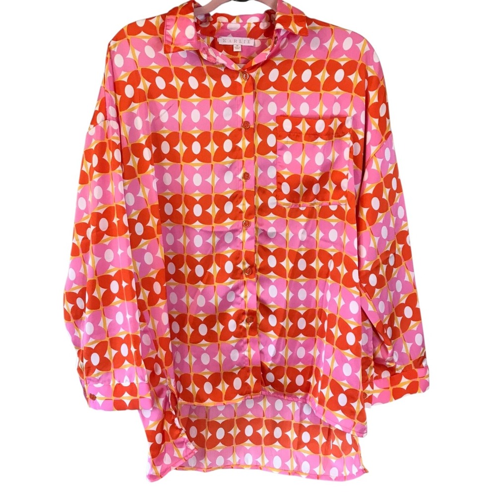 NWOT Karlie Retro Floral Pocket Button Up sz Medium